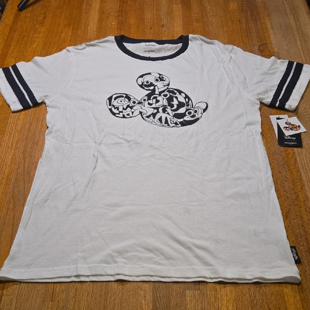 Disney Jon Burgerman Women‎ Medium Mickey Mouse Artsy Graphic WHite Black Shirt